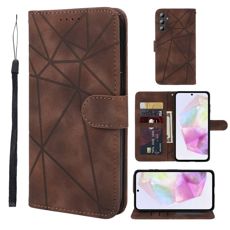 

For Samsung Galaxy A36 / A56 5G Skin Feel Geometric Lines Leather Phone Case(Brown)