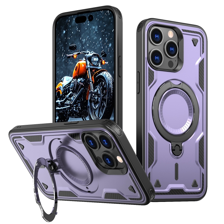 

For iPhone 13 Pro Max PC Hybrid TPU Armor MagSafe Ring Holder Phone Case(Purple)