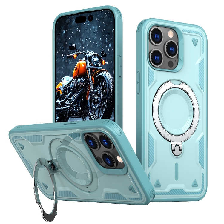 

For iPhone 13 Pro PC Hybrid TPU Armor MagSafe Ring Holder Phone Case(Light Blue)