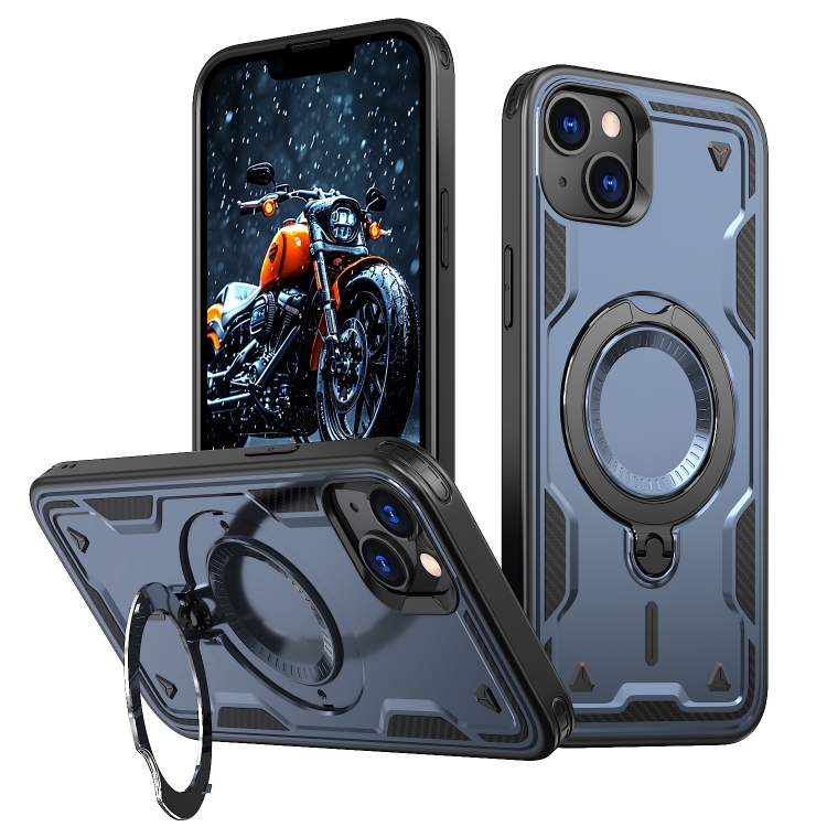 

For iPhone 13 PC Hybrid TPU Armor MagSafe Ring Holder Phone Case(Blue)