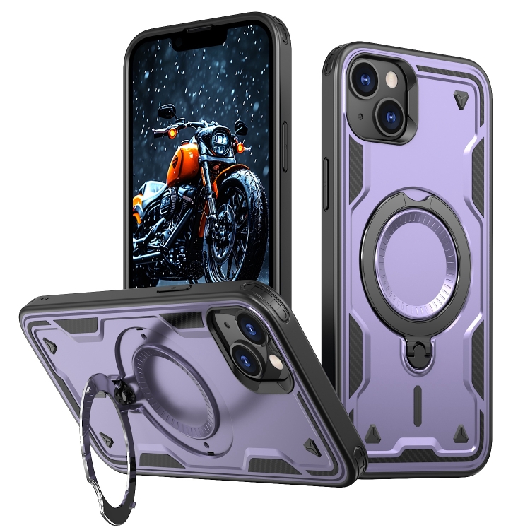 

For iPhone 13 PC Hybrid TPU Armor MagSafe Ring Holder Phone Case(Purple)