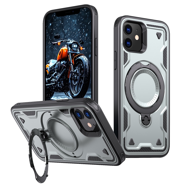 

For iPhone 12 PC Hybrid TPU Armor MagSafe Ring Holder Phone Case(Grey)