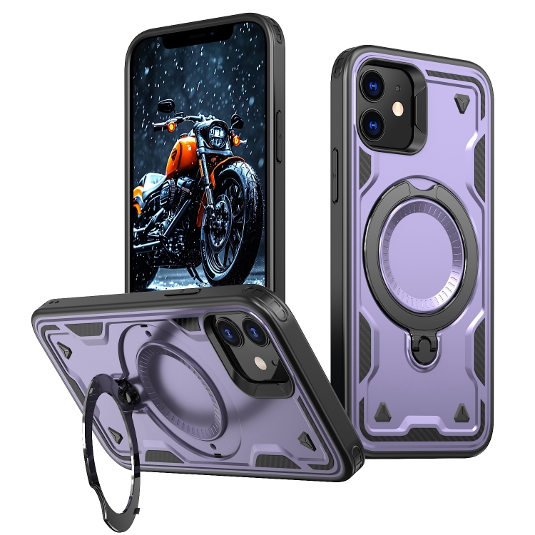

For iPhone 12 PC Hybrid TPU Armor MagSafe Ring Holder Phone Case(Purple)
