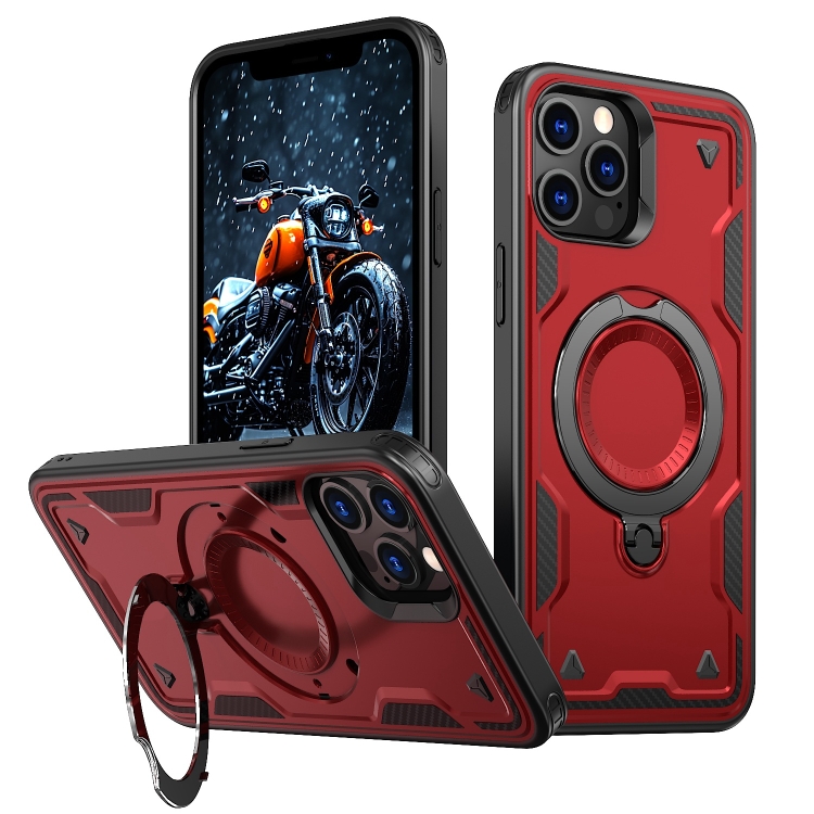 

For iPhone 12 Pro PC Hybrid TPU Armor MagSafe Ring Holder Phone Case(Red)