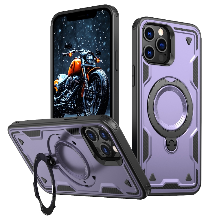 

For iPhone 12 Pro PC Hybrid TPU Armor MagSafe Ring Holder Phone Case(Purple)