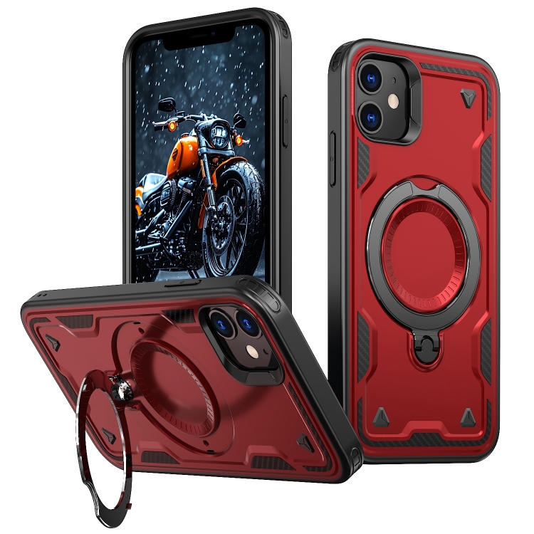 

For iPhone 11 PC Hybrid TPU Armor MagSafe Ring Holder Phone Case(Red)