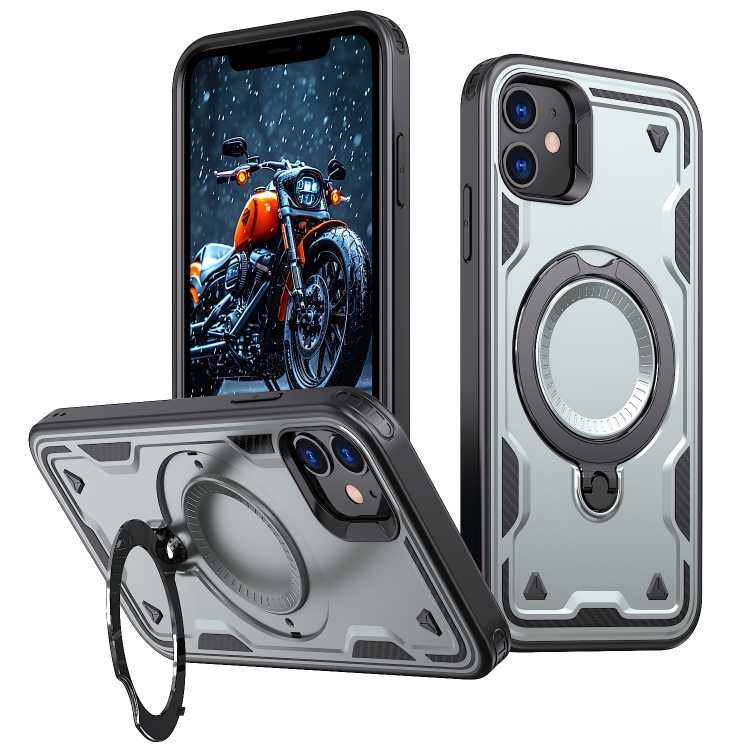 

For iPhone 11 PC Hybrid TPU Armor MagSafe Ring Holder Phone Case(Grey)