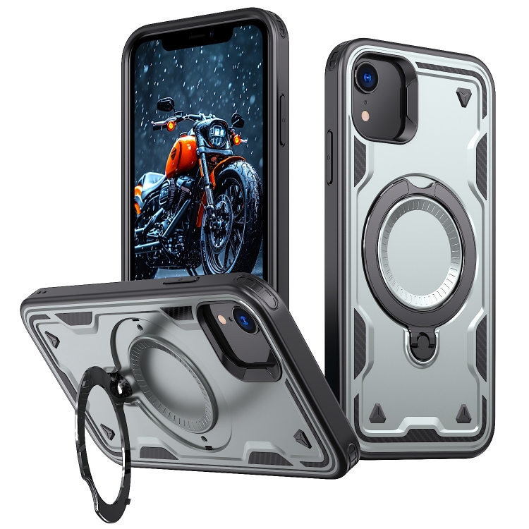 

For iPhone XR PC Hybrid TPU Armor MagSafe Ring Holder Phone Case(Grey)