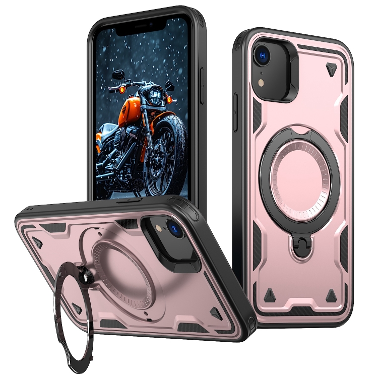 

For iPhone XR PC Hybrid TPU Armor MagSafe Ring Holder Phone Case(Rose Gold)