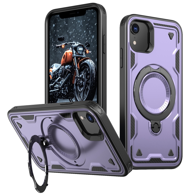 

For iPhone XR PC Hybrid TPU Armor MagSafe Ring Holder Phone Case(Purple)