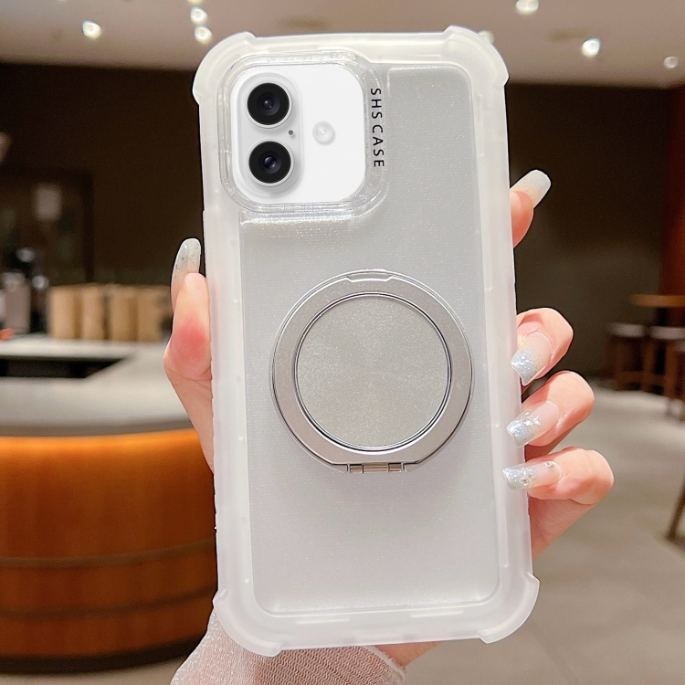 

For iPhone 16 Matte TPU Hybrid PC 3-in-1 MagSafe Holder Phone Case(White)