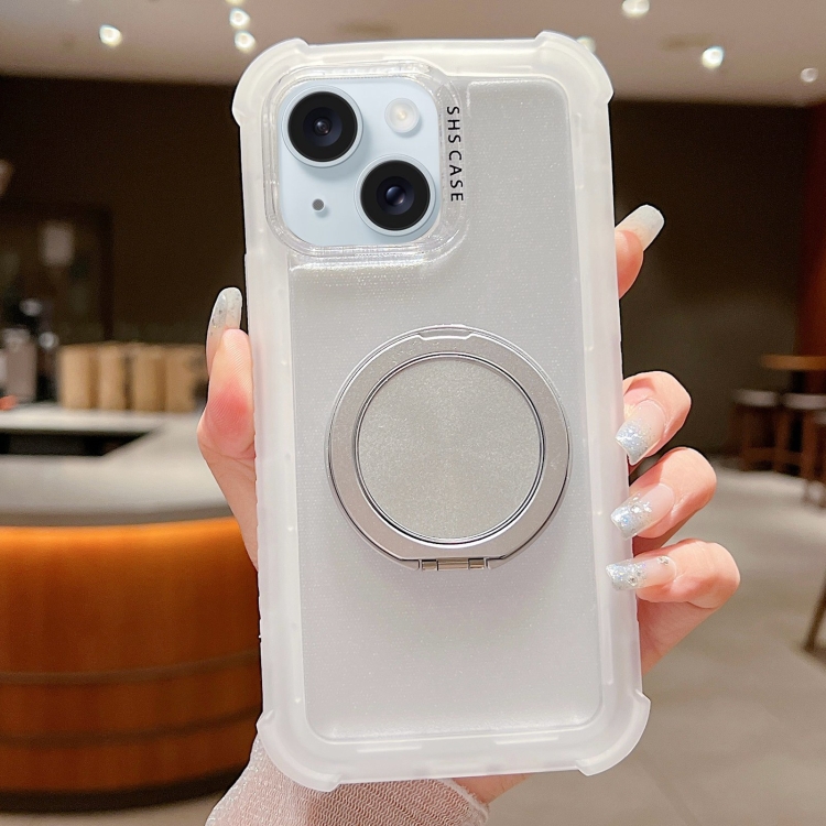 

For iPhone 15 Matte TPU Hybrid PC 3-in-1 MagSafe Holder Phone Case(White)