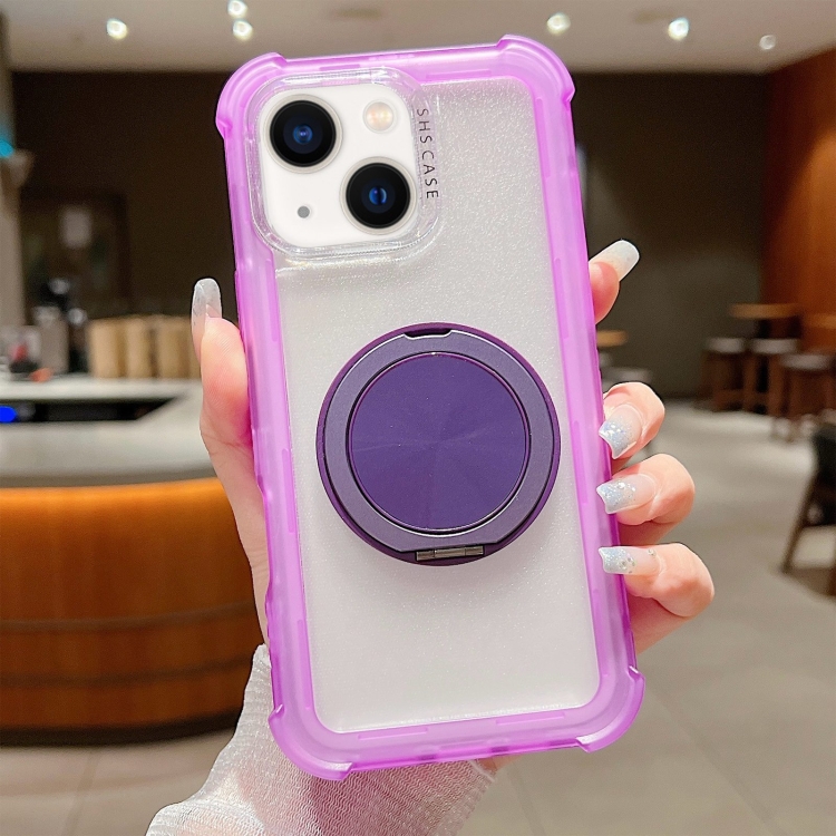 

For iPhone 14 Plus Matte TPU Hybrid PC 3-in-1 MagSafe Holder Phone Case(Purple)
