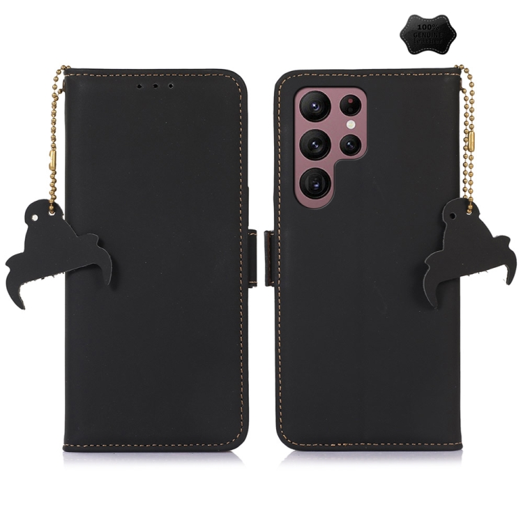

For Samsung Galaxy S25 Ultra Genuine Leather Magnetic RFID Leather Phone Case(Black)