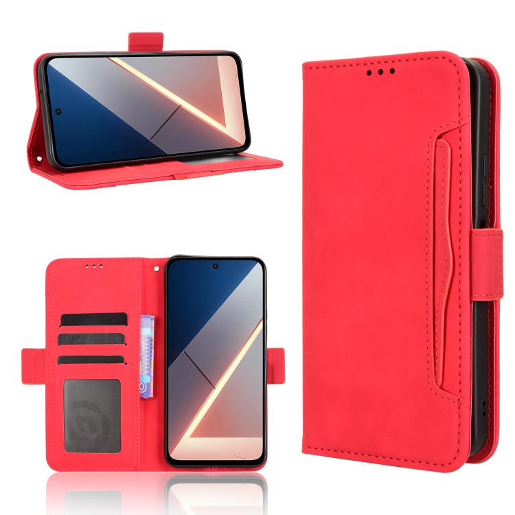 

For Xiaomi Poco M7 4G 171mm Skin Feel Calf Texture Card Slots Leather Phone Case(Red)