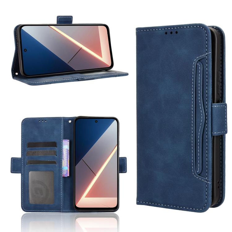 For Xiaomi Poco M7 4G 171mm Skin Feel Calf Texture Card Slots Leather Phone Case(Blue)