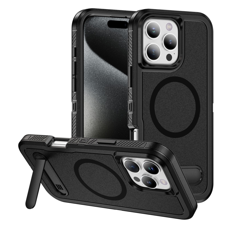 

For iPhone 16 Pro Guard MagSafe Holder Matte PC Hybrid TPU Phone Case(Black)