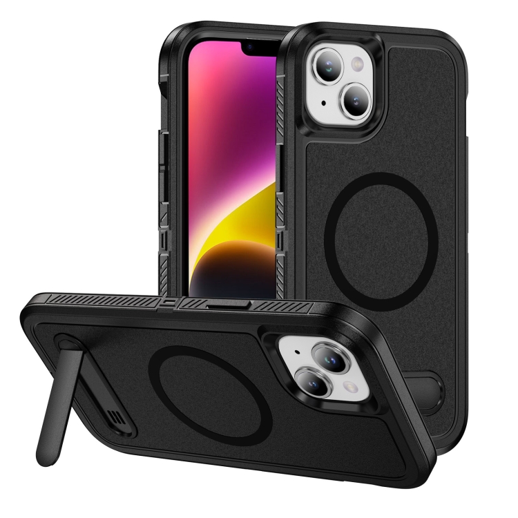 

For iPhone 14 Guard MagSafe Holder Matte PC Hybrid TPU Phone Case(Black)