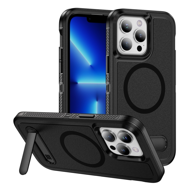 

For iPhone 12 Pro Max Guard MagSafe Holder Matte PC Hybrid TPU Phone Case(Black)