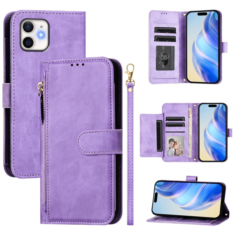 

For iPhone 11 Multi-Card Slots Zipper Wallet Leather Phone Case(Purple)