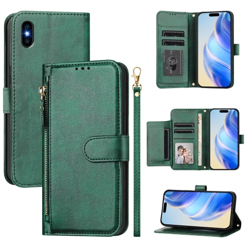 

For iPhone XS Max Multi-Card Slots Zipper Wallet Leather Phone Case(Green)