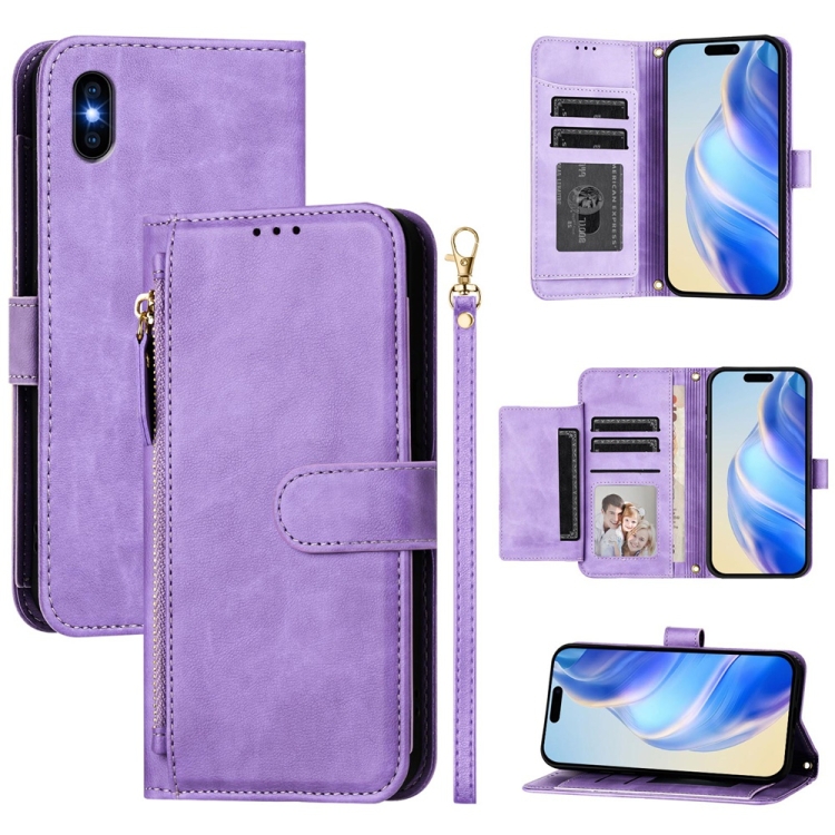 

For iPhone XS Max Multi-Card Slots Zipper Wallet Leather Phone Case(Purple)
