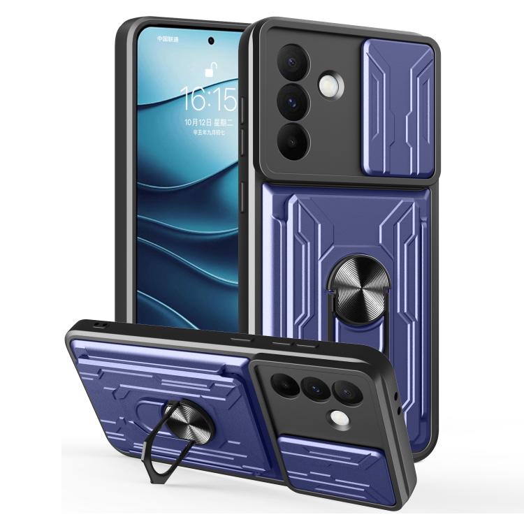 

For Samsung Galaxy A56 5G Sliding Camshield TPU+PC Phone Case with Card Slot(Blue)