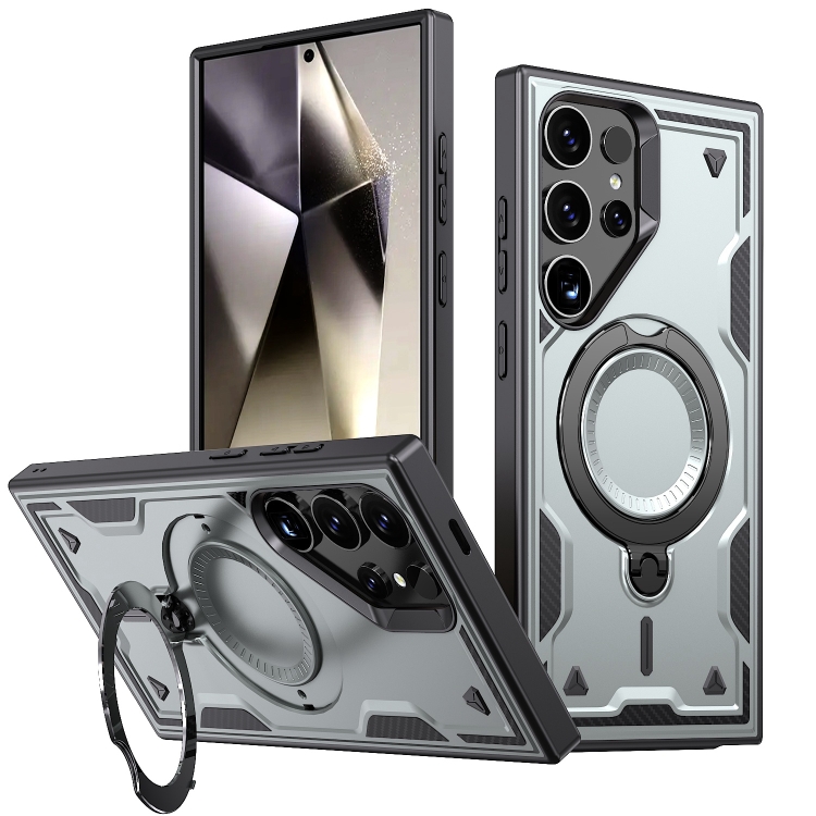 

For Samsung Galaxy S23 Ultra 5G PC Hybrid TPU Armor MagSafe Ring Holder Phone Case(Grey)