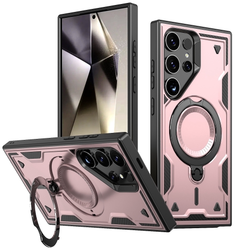 

For Samsung Galaxy S23 Ultra 5G PC Hybrid TPU Armor MagSafe Ring Holder Phone Case(Rose Gold)