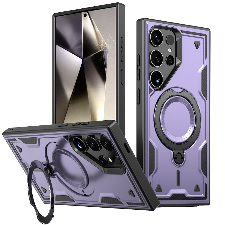 

For Samsung Galaxy S23 Ultra 5G PC Hybrid TPU Armor MagSafe Ring Holder Phone Case(Purple)