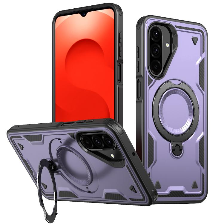 

For Samsung Galaxy S25 FE 5G PC Hybrid TPU Armor MagSafe Ring Holder Phone Case(Purple)