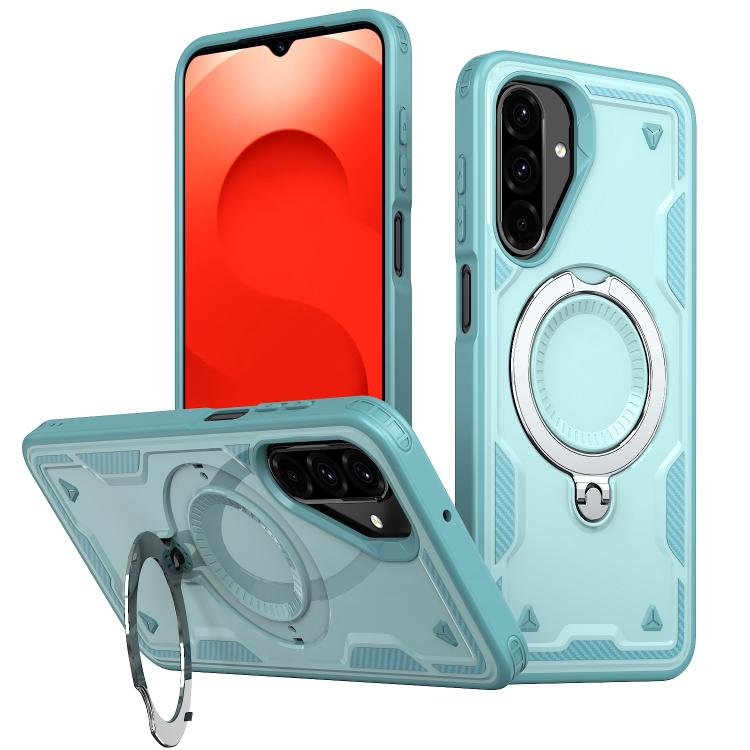 

For Samsung Galaxy S25 FE 5G PC Hybrid TPU Armor MagSafe Ring Holder Phone Case(Light Blue)