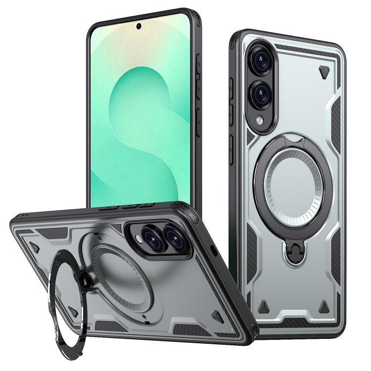 

For Samsung Galaxy S25 Edge 5G PC Hybrid TPU Armor MagSafe Ring Holder Phone Case(Grey)