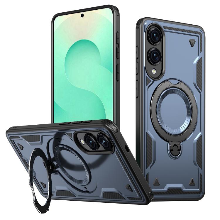 

For Samsung Galaxy S25 Edge 5G PC Hybrid TPU Armor MagSafe Ring Holder Phone Case(Blue)