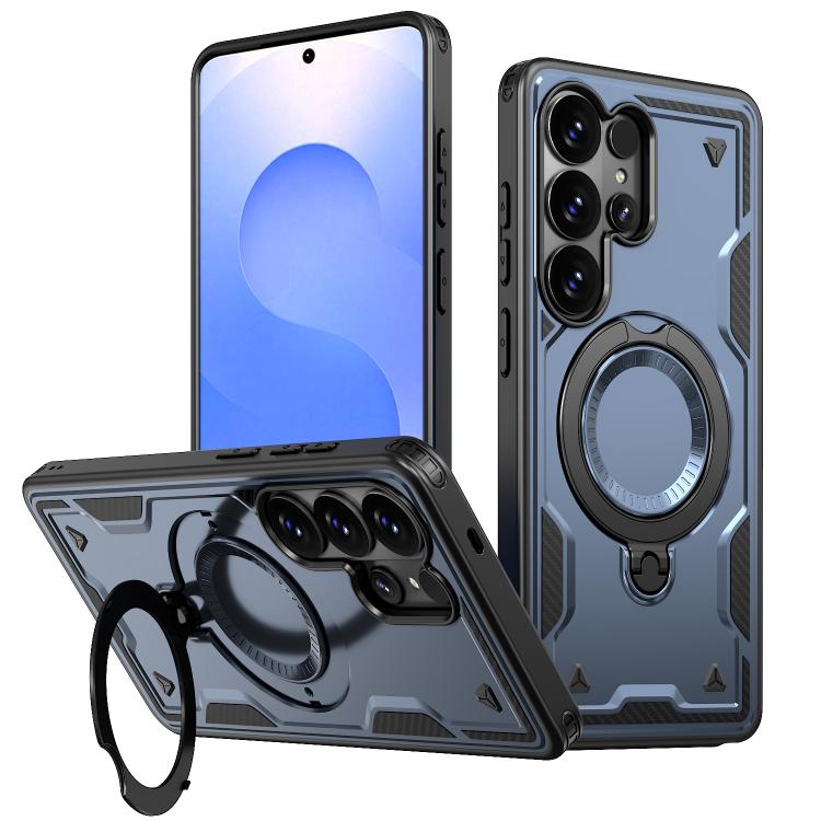 For Samsung Galaxy S26 Ultra 5G PC Hybrid TPU Armor MagSafe Ring Holder Phone Case(Blue)
