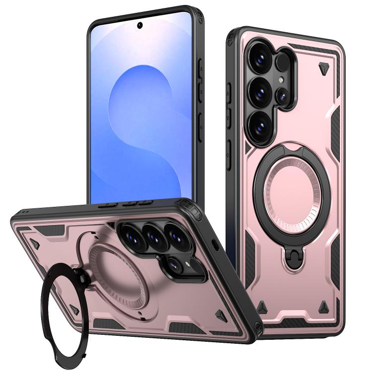 

For Samsung Galaxy S26 Ultra 5G PC Hybrid TPU Armor MagSafe Ring Holder Phone Case(Rose Gold)