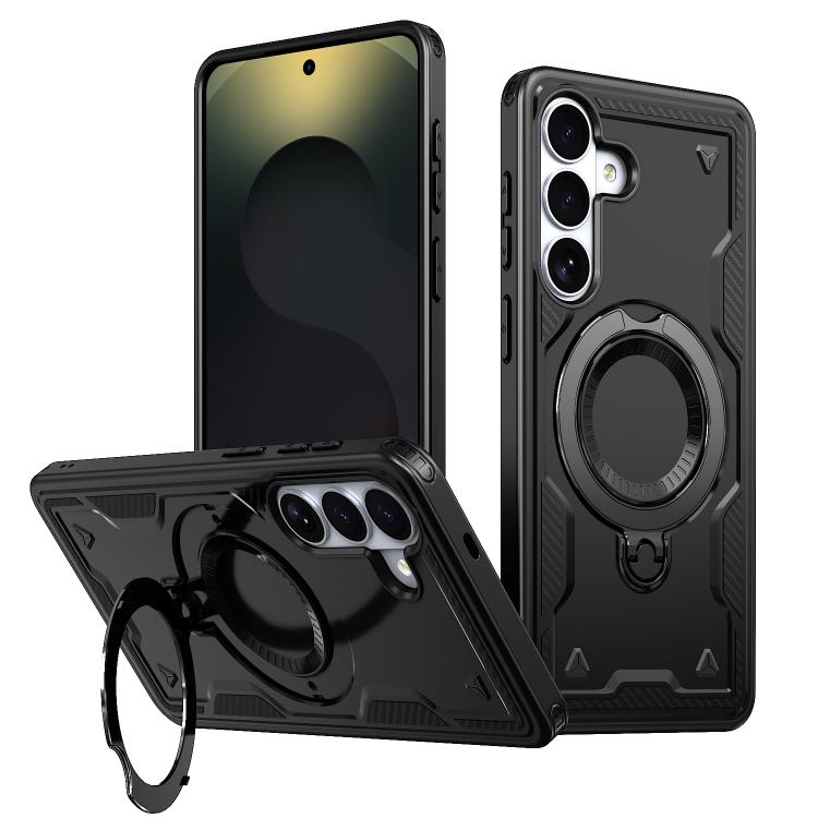 

For Samsung Galaxy S26 5G PC Hybrid TPU Armor MagSafe Ring Holder Phone Case(Black)