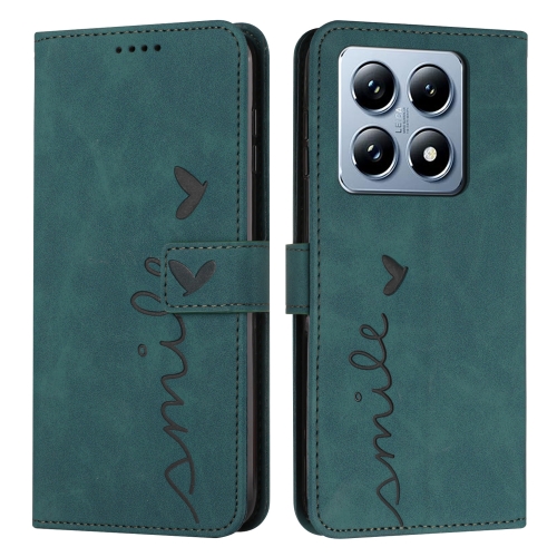 For Xiaomi 14T Pro Skin Feel Heart Embossed Leather Phone Case(Green)