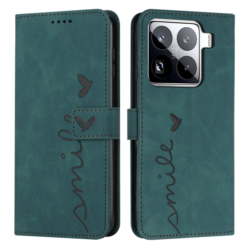 

For Xiaomi 15 Pro Skin Feel Heart Embossed Leather Phone Case(Green)