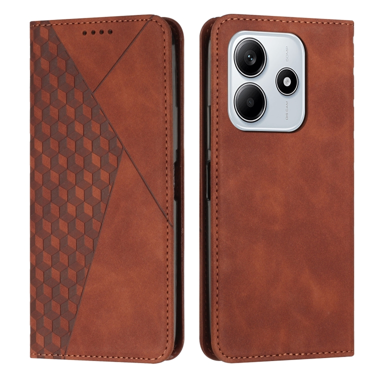 

For Redmi Note 14 5G Diamond Splicing Skin Feel Magnetic Leather Phone Case(Brown)