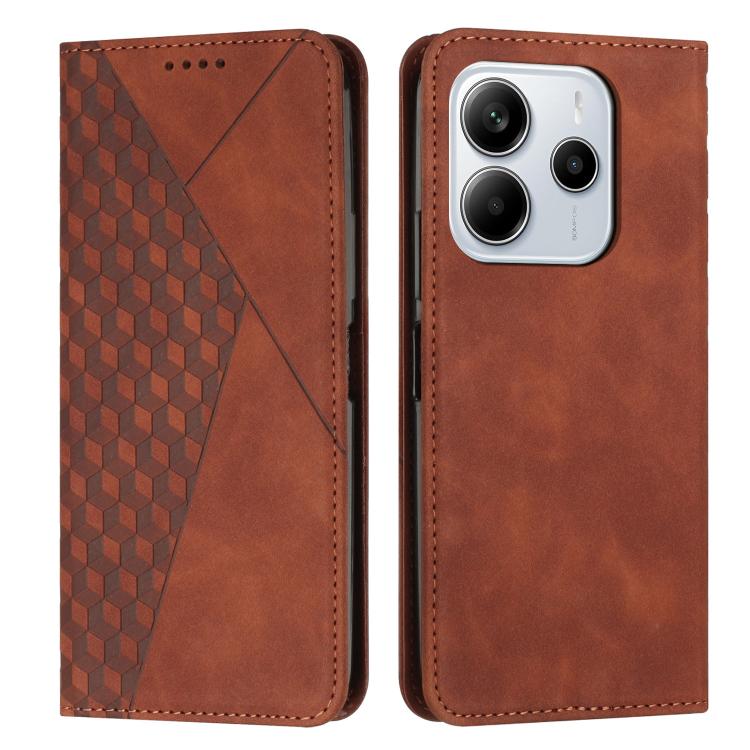 

For Redmi Note 14 4G 164.84mm Diamond Splicing Skin Feel Magnetic Leather Phone Case(Brown)