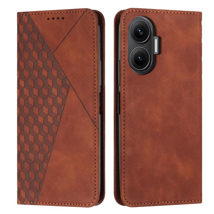 

For Xiaomi Poco F7 Diamond Splicing Skin Feel Magnetic Leather Phone Case(Brown)