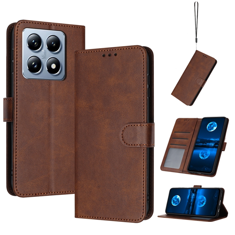 

For Xiaomi 14T Solid Calf Texture Flip Leather Phone Case(Brown)