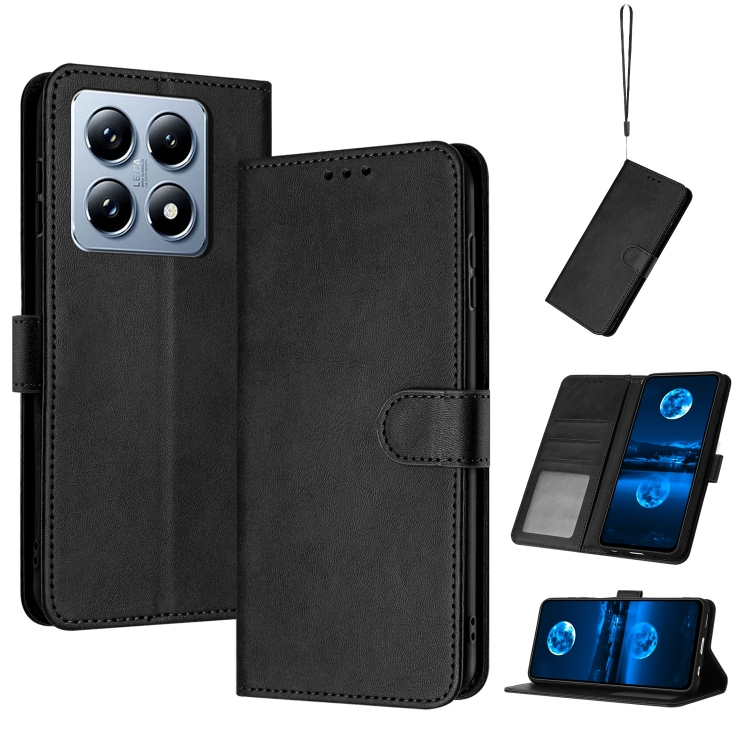 

For Xiaomi 14T Solid Calf Texture Flip Leather Phone Case(Black)