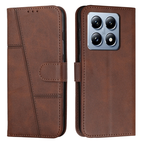 

For Xiaomi 14T Pro Stitching Calf Texture Buckle Leather Phone Case(Brown)