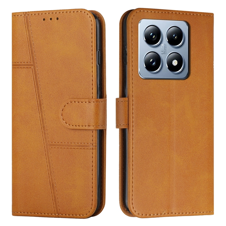 

For Xiaomi 14T Pro Stitching Calf Texture Buckle Leather Phone Case(Yellow)