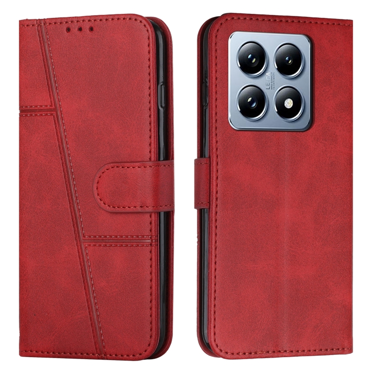 

For Xiaomi 14T Stitching Calf Texture Buckle Leather Phone Case(Red)