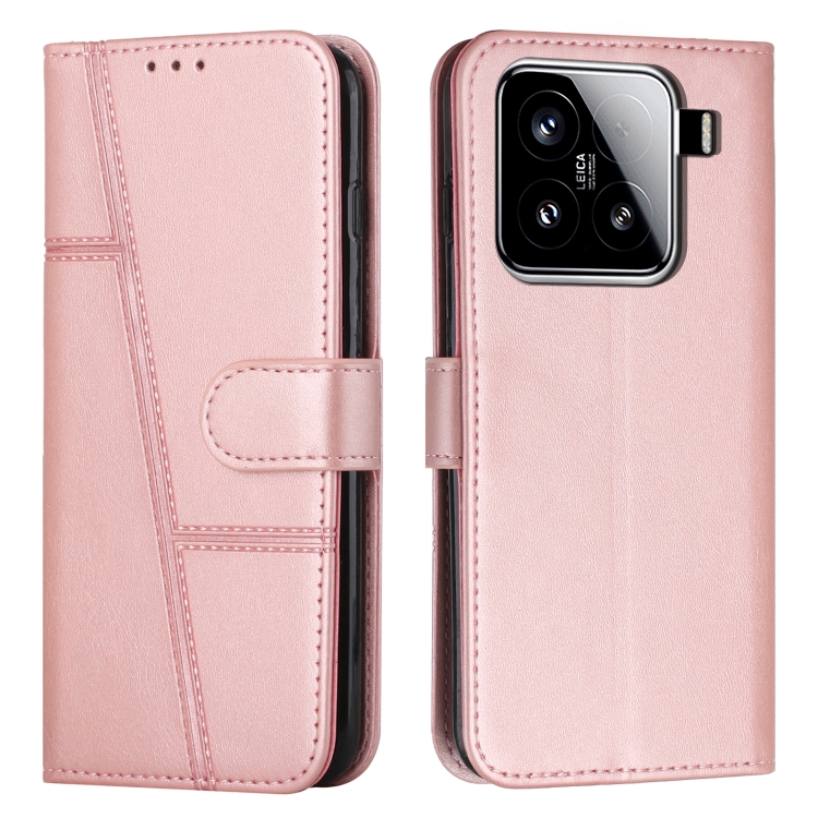 

For Xiaomi 15 Stitching Calf Texture Buckle Leather Phone Case(Rose Gold)