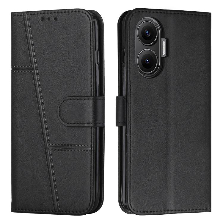 

For Xiaomi Poco F7 Stitching Calf Texture Buckle Leather Phone Case(Black)