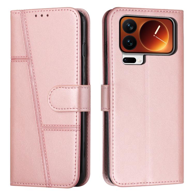 

For Xiaomi 17 Pro Max Stitching Calf Texture Buckle Leather Phone Case(Rose Gold)